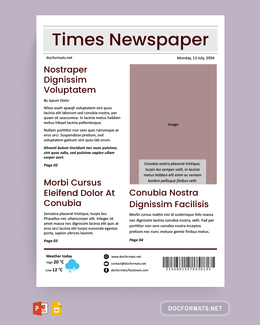 free newspaper 1800 template word