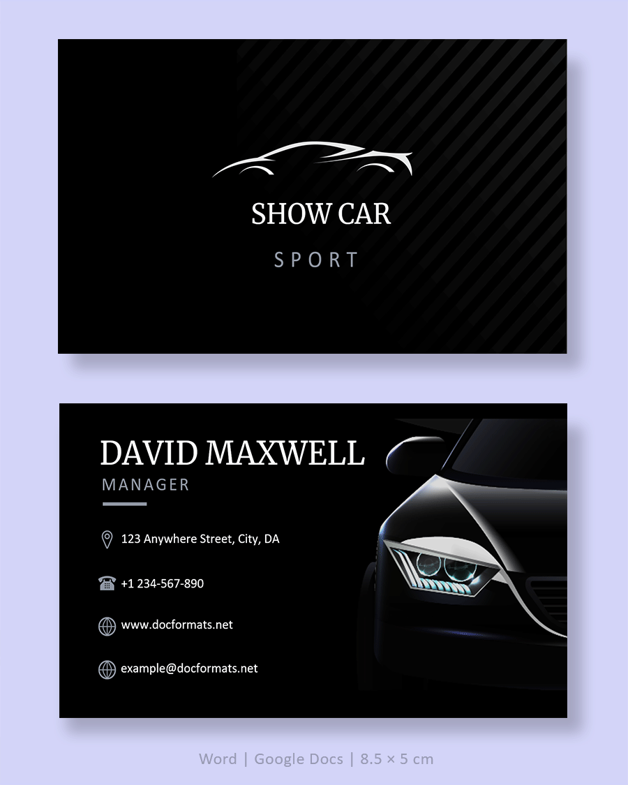 Black and White Sport Car Business Card - Word, Google Docs