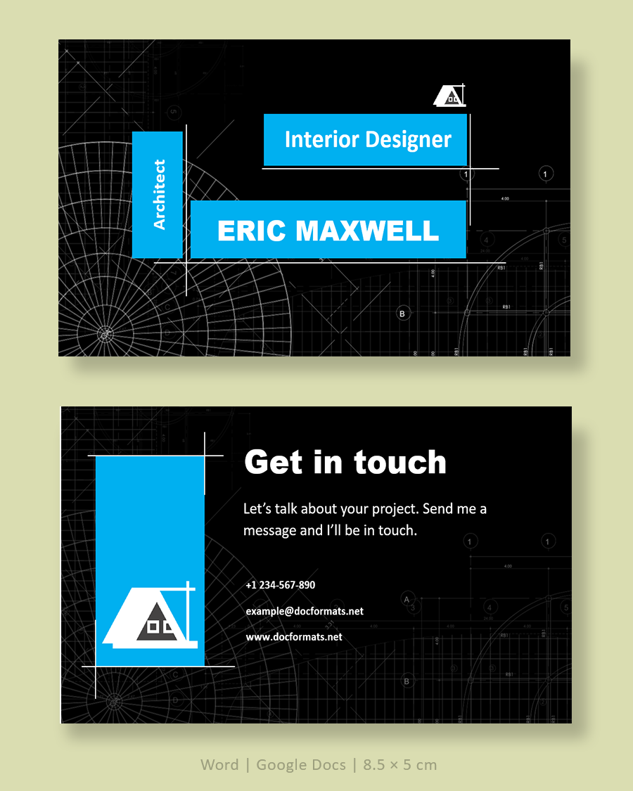 Blue Architect Business Card Template - Word, Google Docs
