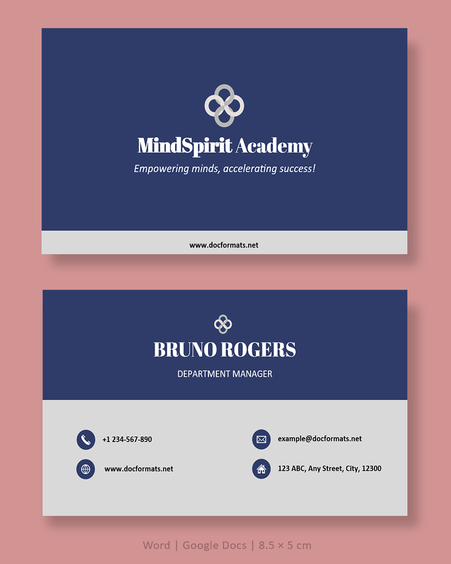 Grey and Blue Minimal Business Card Template - Word, Google Docs