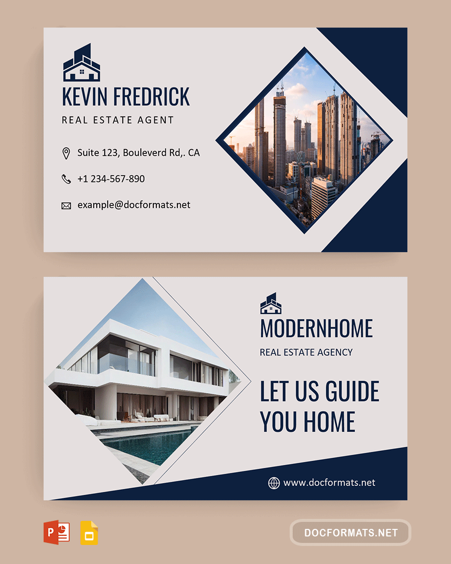 Professional Real Estate Agent Business Card - PowerPoint, Google Slides