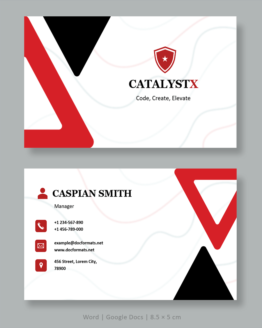 Red and White Business Card Template - Word, Google Docs